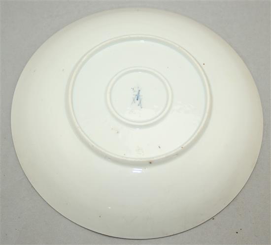A Champions Bristol porcelain coffee cup and saucer and a similar saucer dish, c.1775, 18.5cm.